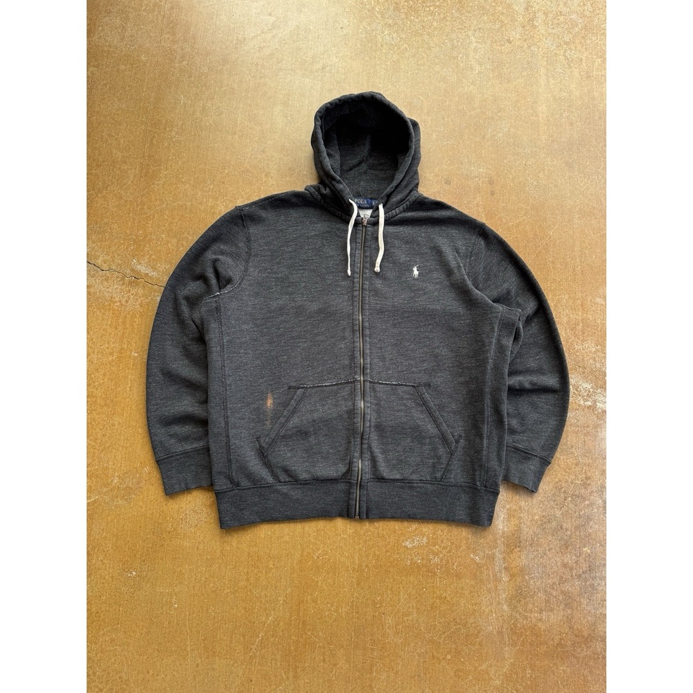 Polo Ralph Lauren Heavyweight Waffle Thermal Lined Gray Zip Up Hoodie Jacket (XL